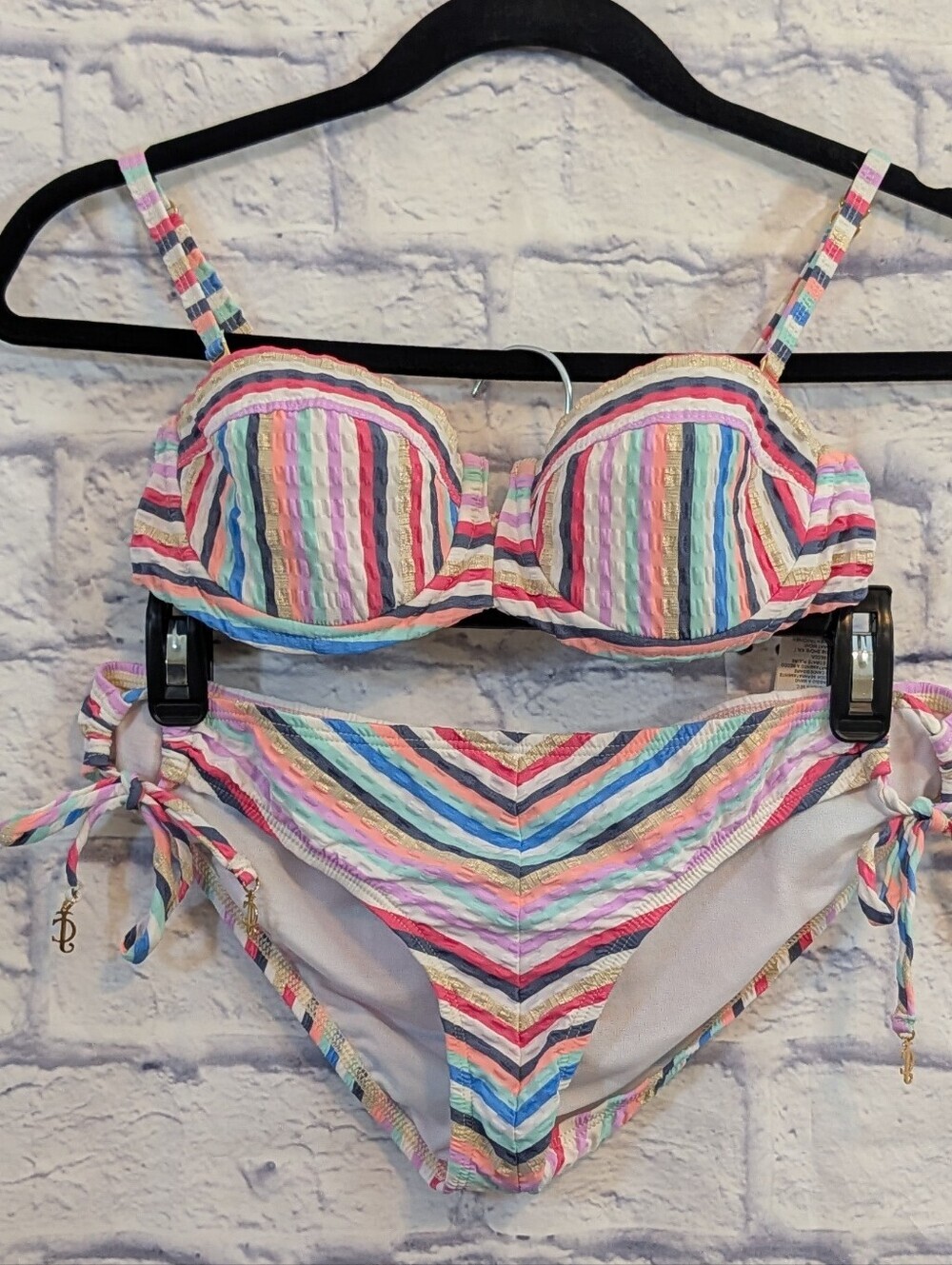 NWOT RAJ Swimwear Rainbow Striped Multicolor Bikini Set - Size Small